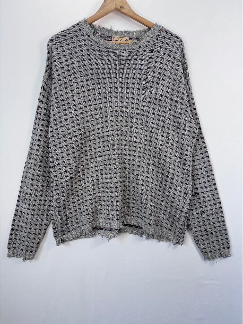 Vintage 90s Grandpa Distressed Thrashed Knit Sweater Deconstructed Grunge Punk L